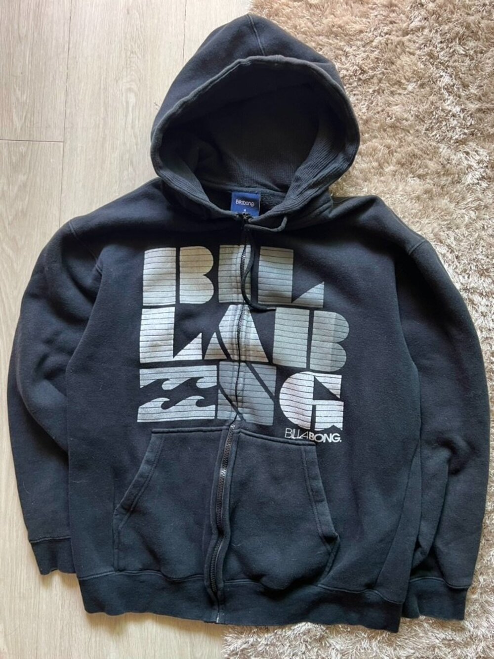 Rare Y2K Billabong Heavy Fleece Fullzip Hoodie Hard Tag Men’s Medium Black